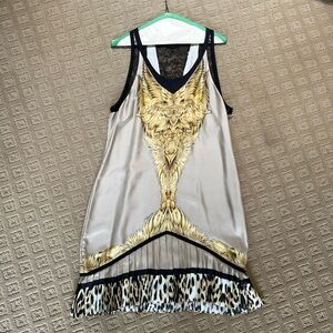 Cavalli Tank Shift Dress - with lace and gold/leopard pleats